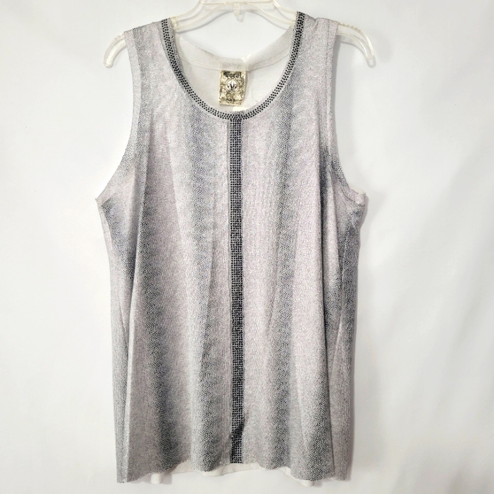 Vocal USA NWT Sleeveless Unfinished Hem Black Bejweled Animal Print Ladies XL